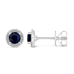 Round Sapphire Halo Earrings