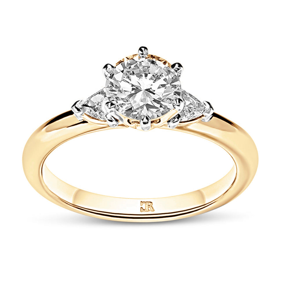 High Trell Rings Trill - Three Stone Round Brilliant & Trilliant Cut Diamond Ring ...